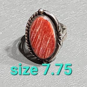 Sterling silver Native American orange spiny oyster ring size 7.75 Navajo Yazzie
